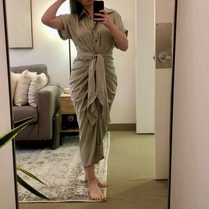 Sage green button up wrap bodycon kimono dress